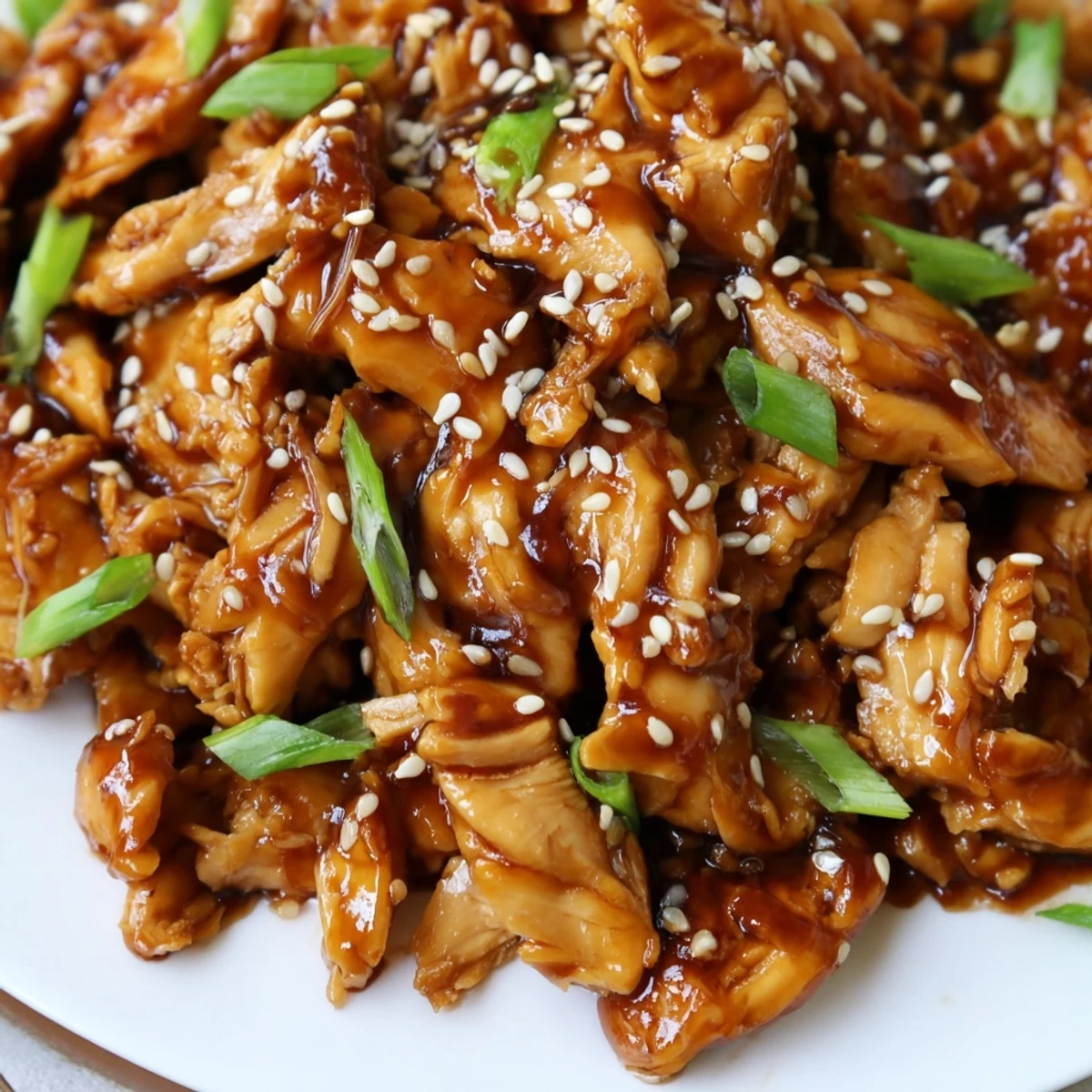 Rich glaze-coated Mongolian chicken served in a bowl with steamed rice and colorful onion toppings