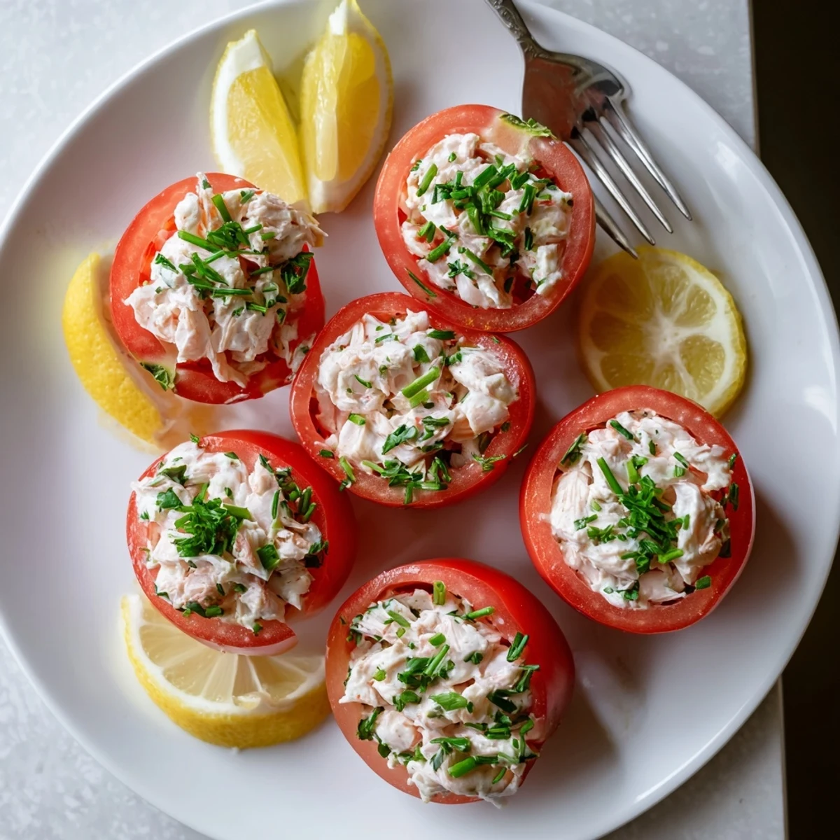 Ripe Belgian tomatoes stuffed with creamy North Sea shrimp salad and fresh chopped herbs