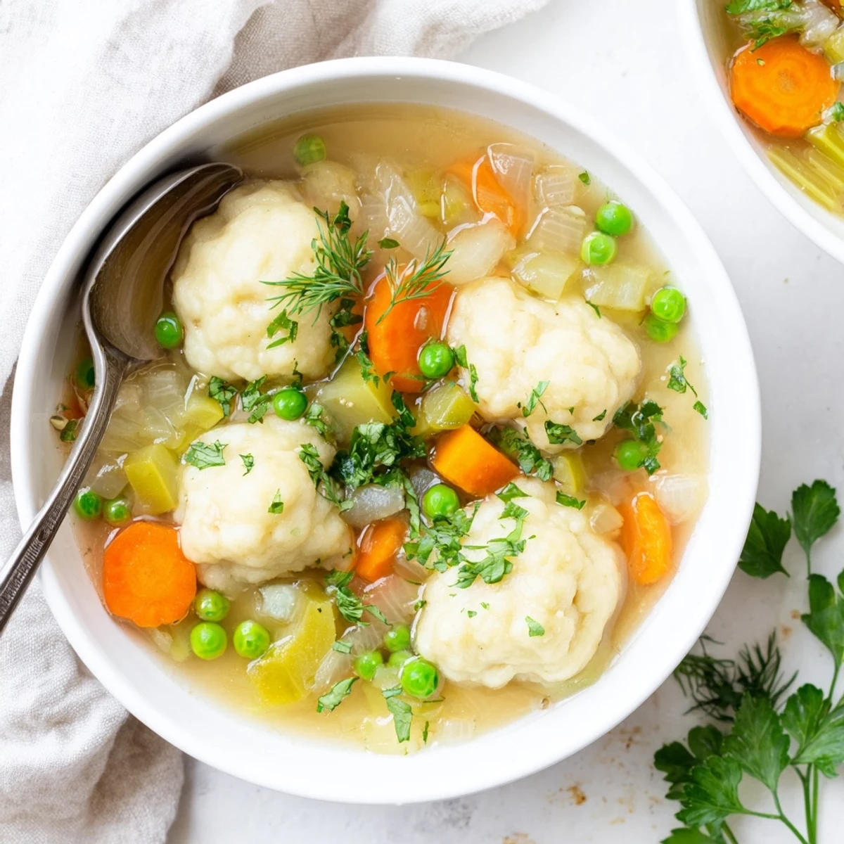 Hearty dumpling soup brimming with soft pillowy dumplings, tender vegetables, and fragrant herbs in a rich warming broth