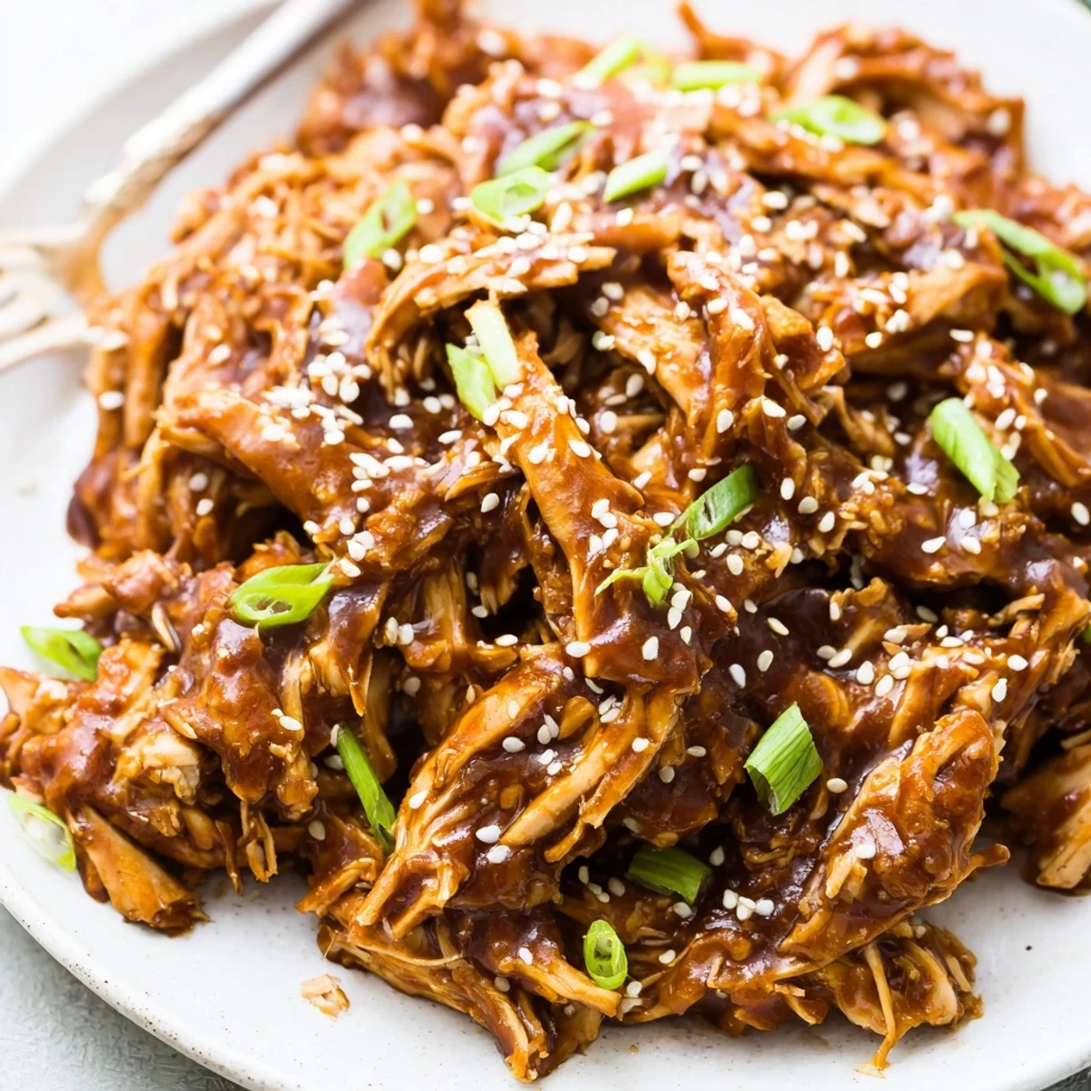 Easy slow cooked chicken thighs swimming in thick homemade teriyaki sauce topped with sesame seeds