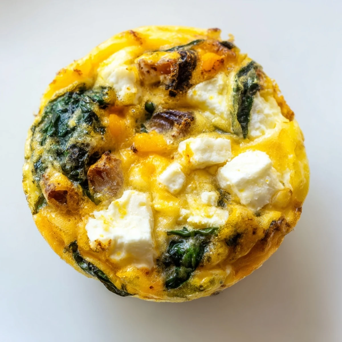 Golden egg muffins with spinach and feta baked in a muffin tin until fluffy