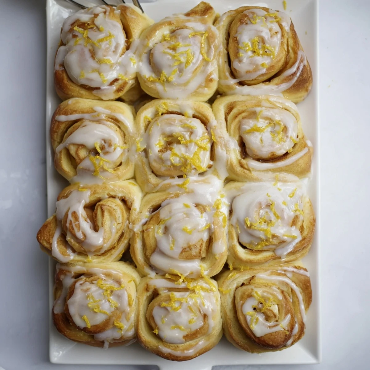 Soft golden lemon rolls with sweet citrus filling spiral visible in the cross-section