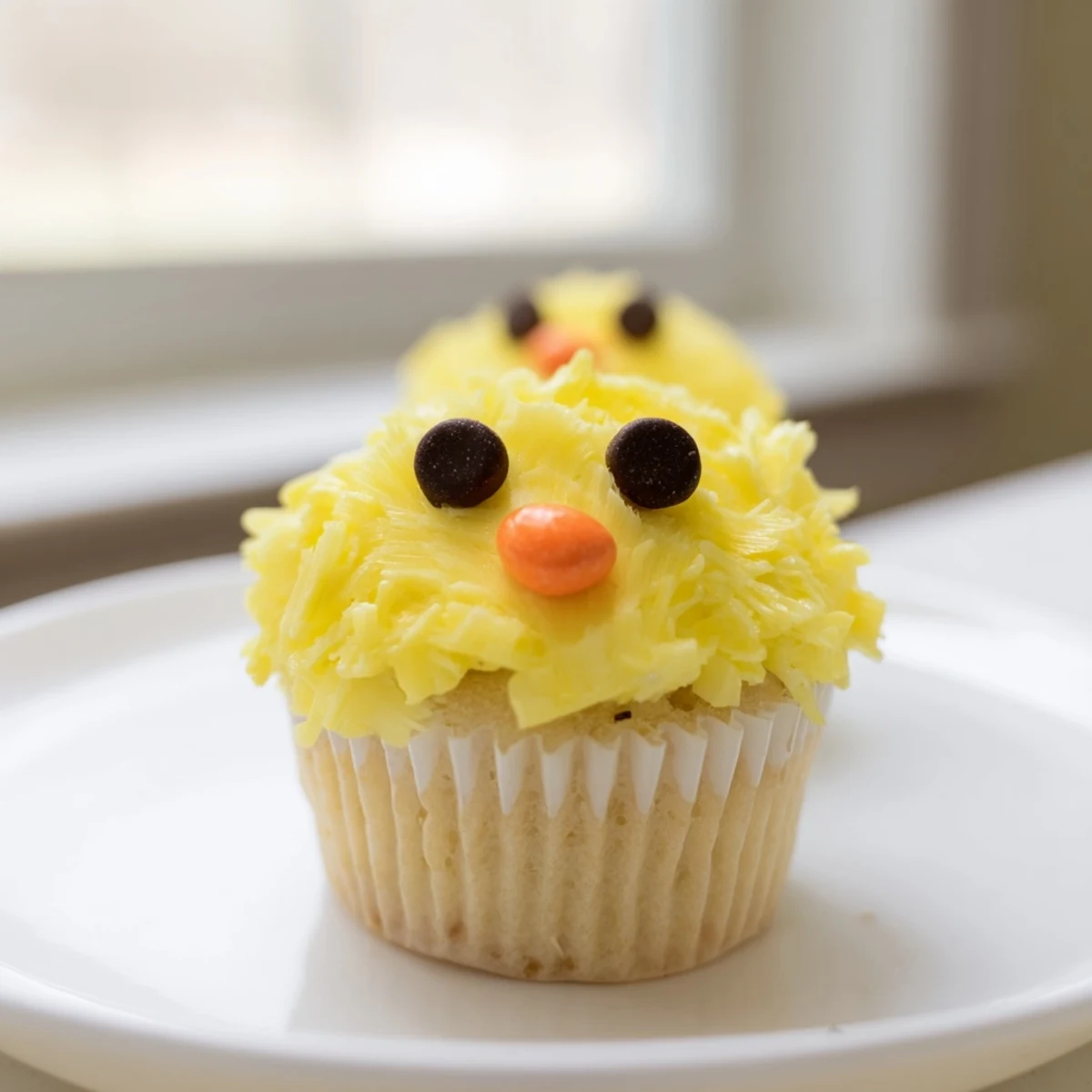 Frosted Easter Chick Cupcakes piped with golden buttercream featuring sweet chick decorations perfect for holiday dessert spreads
