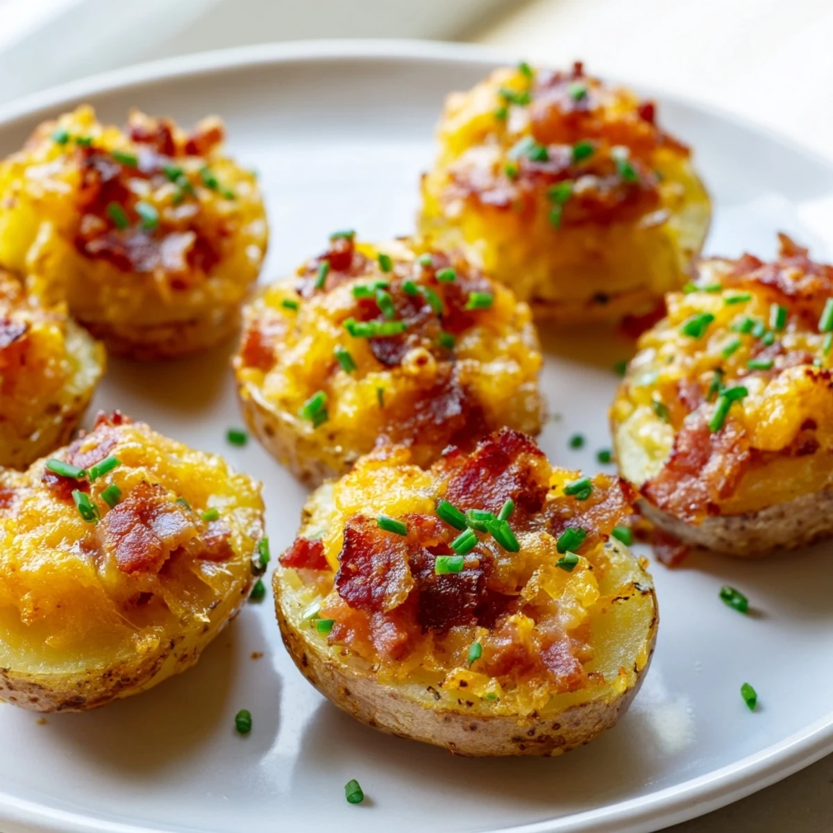 Crispy Irish Potato Bites filled with melted cheddar and crumbled bacon