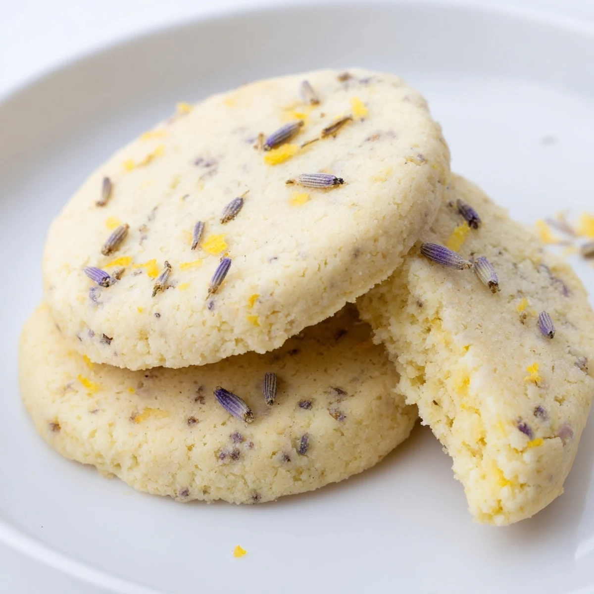 Freshly baked Lemon Lavender Cookies cooling on a wire rack with visible zest