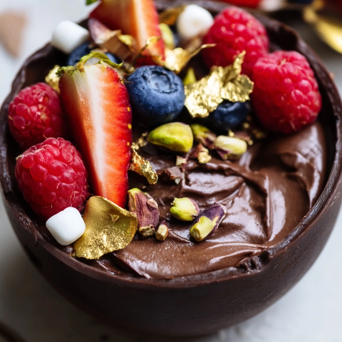 Decadent chocolate grazing cups filled with silky mousse and topped with vibrant fresh berries