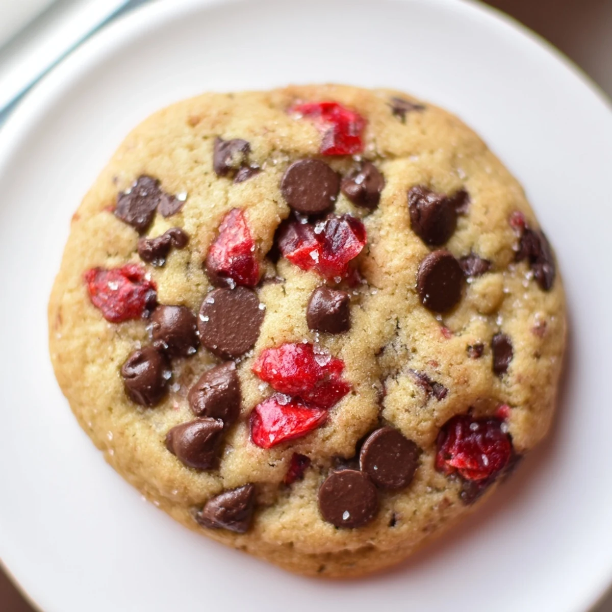 Chewy maraschino cherry chocolate chip cookies studded with bright red cherry pieces and melty chocolate