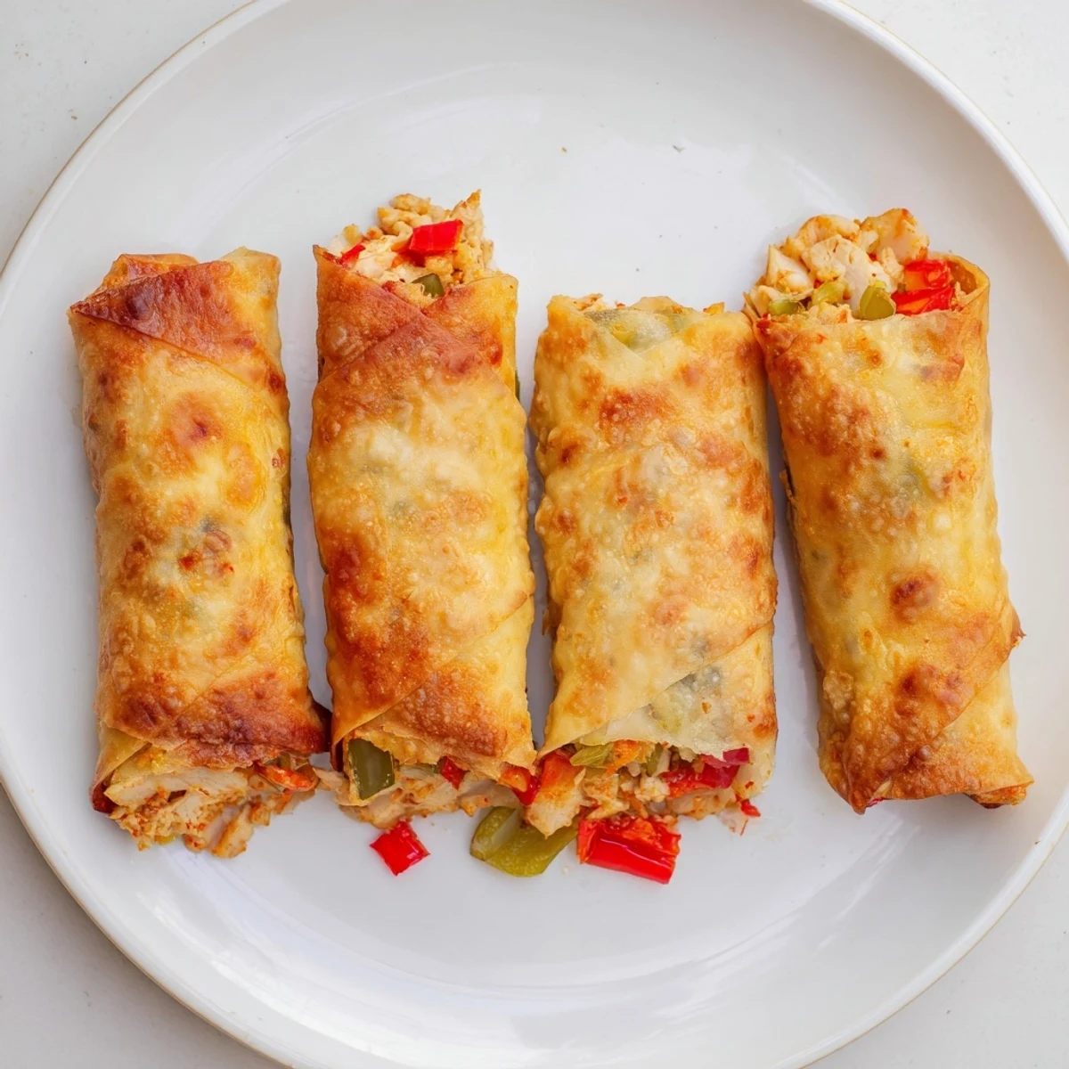 Crunchy voodoo egg rolls filled with smoky andouille sausage and melted cheddar cheese