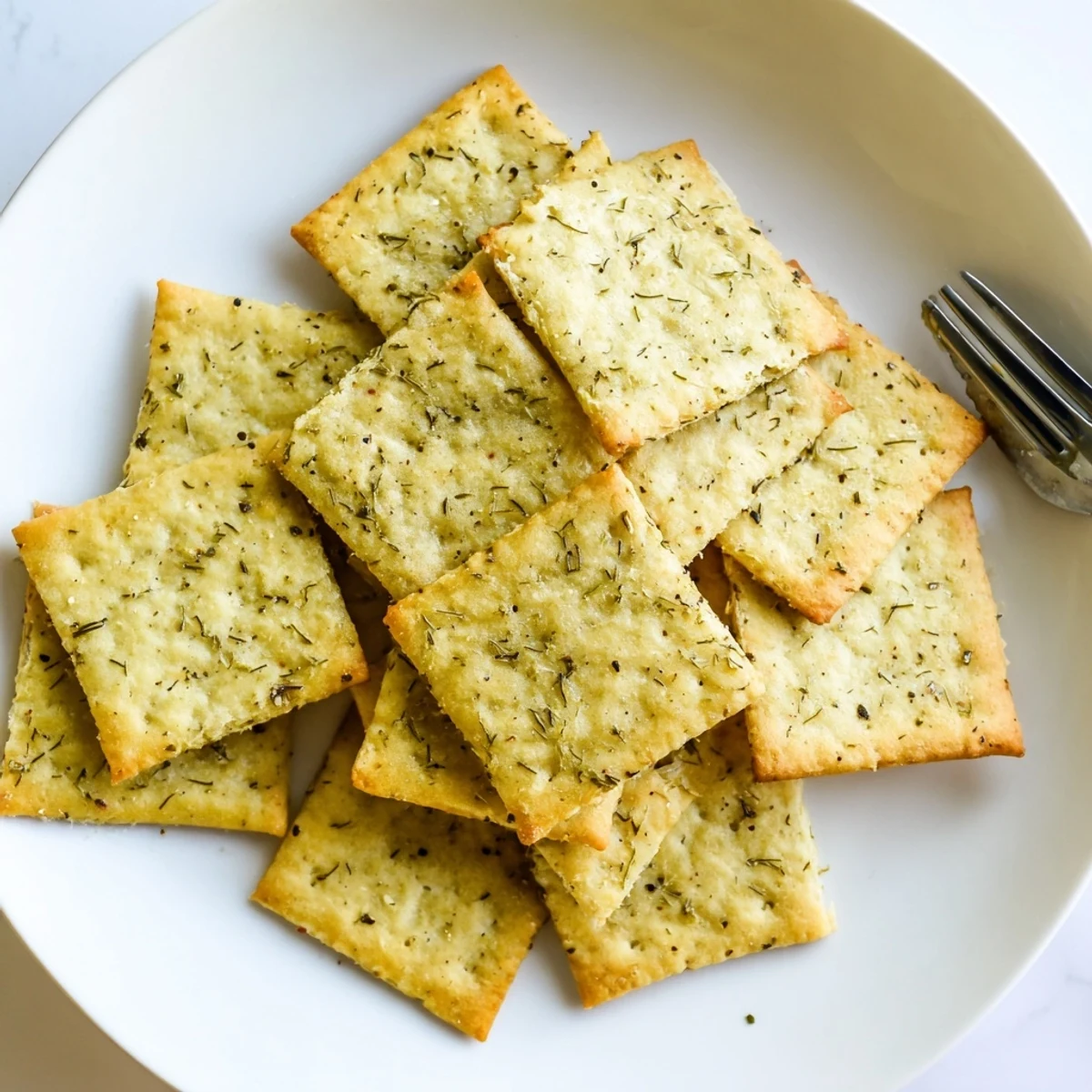 Warm dill pickle saltines fresh from the oven with a glossy herb butter coating