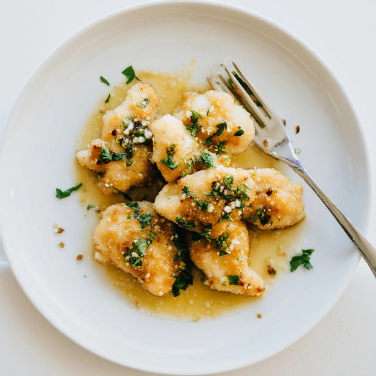 Golden pan-seared chicken breasts drizzled with a glossy lemon garlic butter sauce