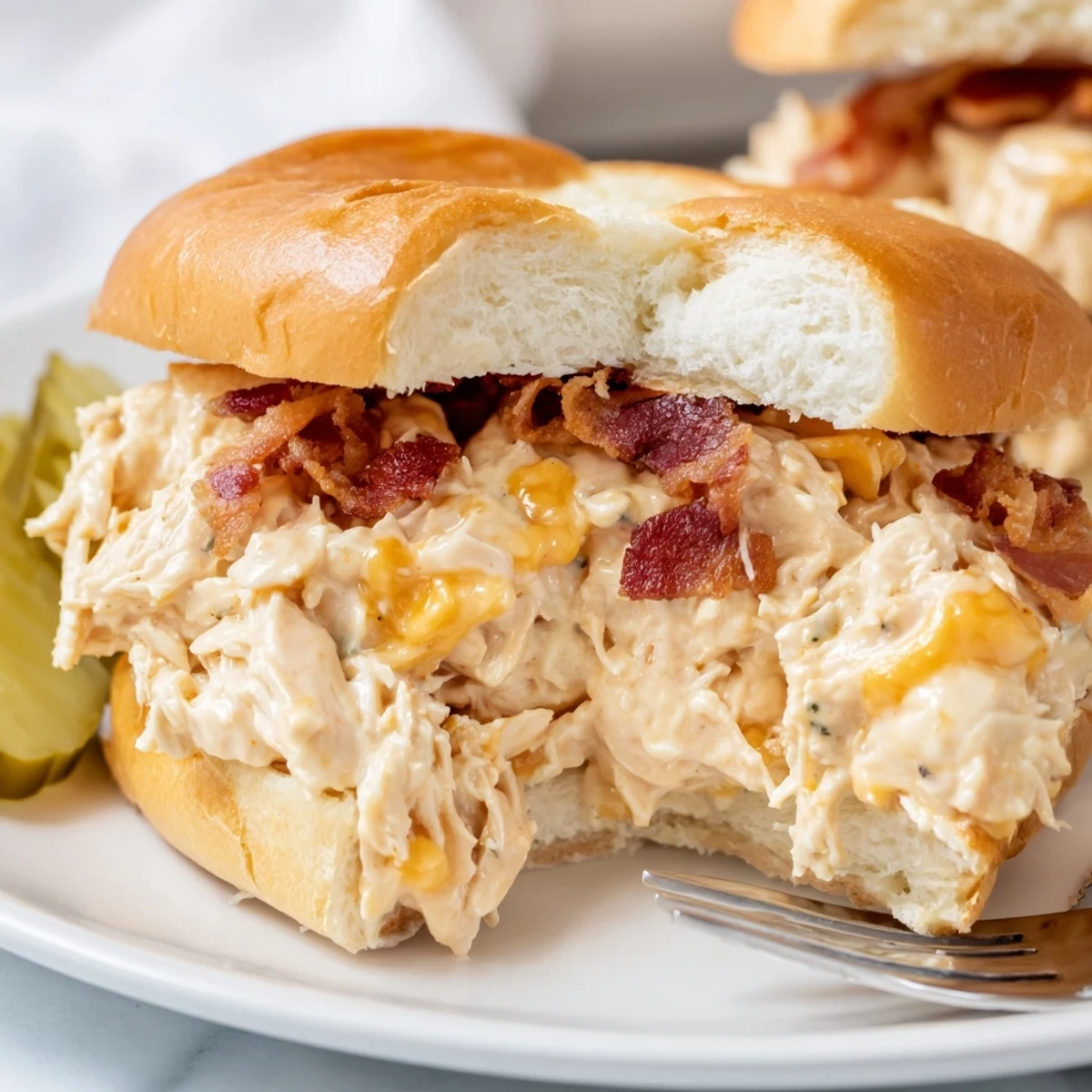Crack Chicken Sandwiches piled high with melty cheddar, crisp bacon, warm buns.