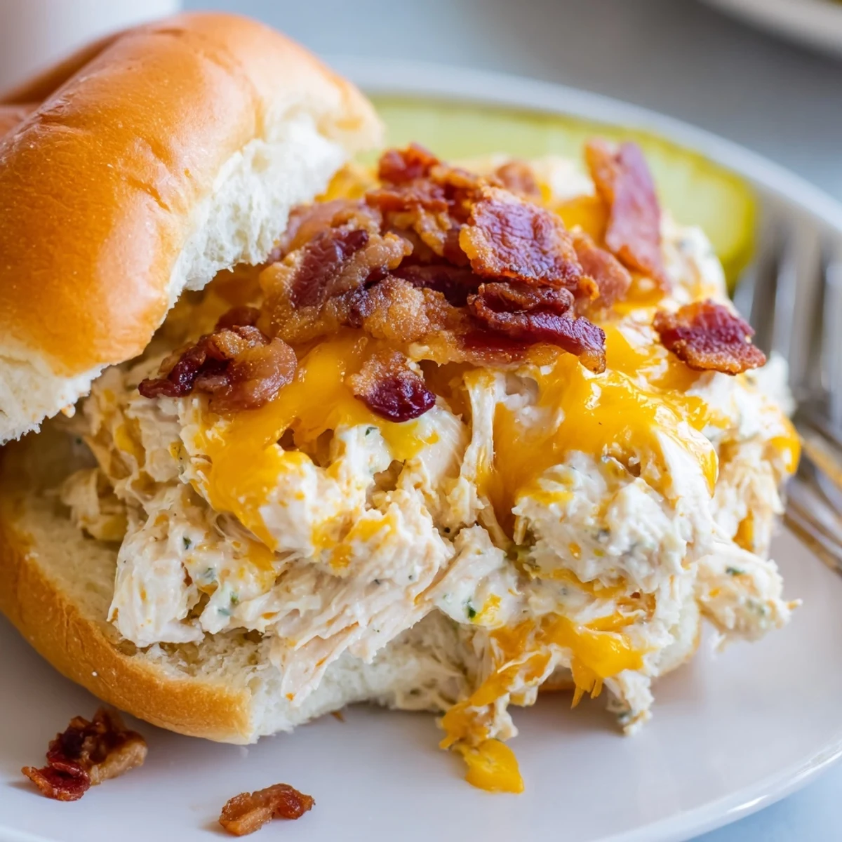 Warm Crack Chicken Sandwiches oozing creamy ranch flavored filling, served with pickle.