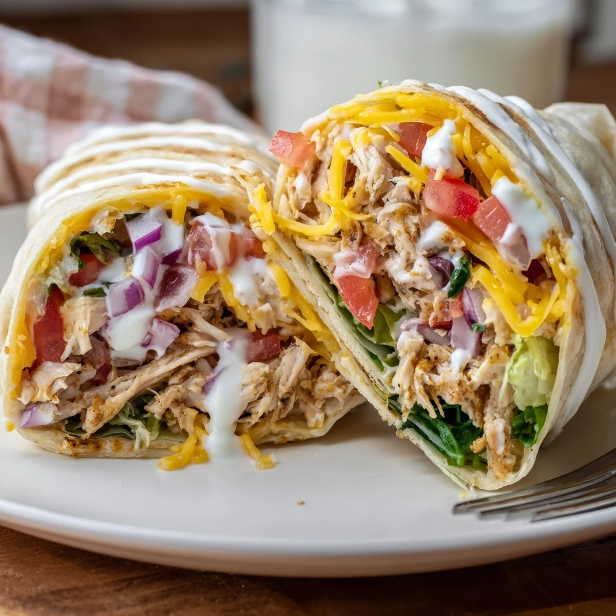 Cheesy Garlic Chicken Wraps steaming on a plate, melted cheese oozing  