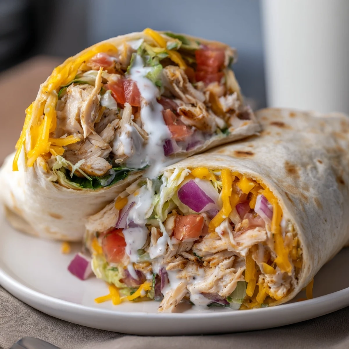 Homemade Cheesy Garlic Chicken Wraps served with tangy herb mayonnaise and lettuce