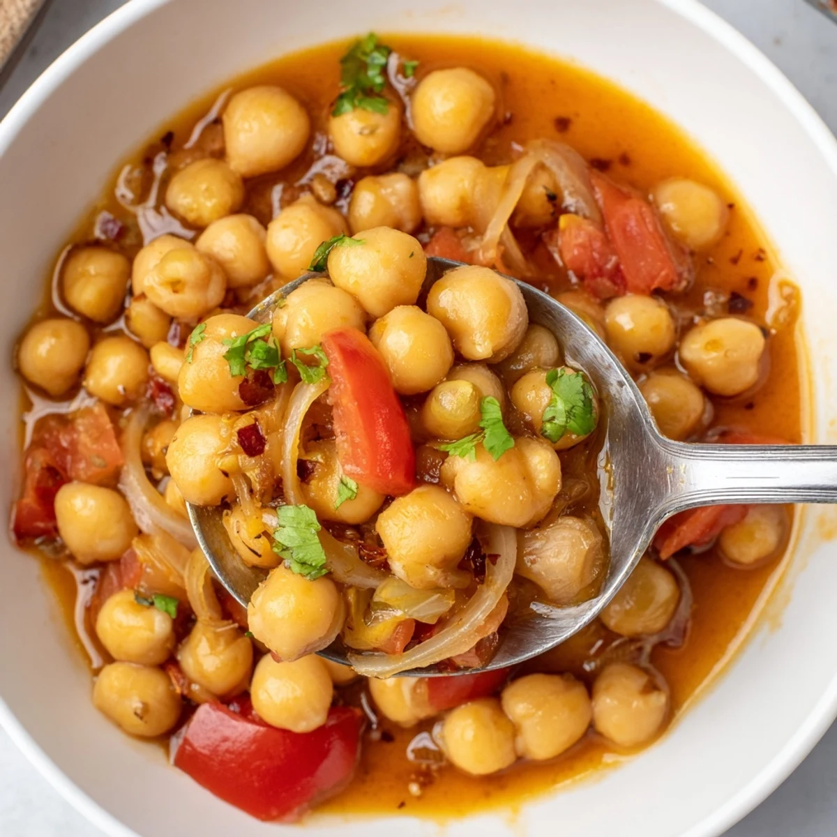 Warm Greek Yogurt Chickpea Curry with tender chickpeas and spiced tomato sauce