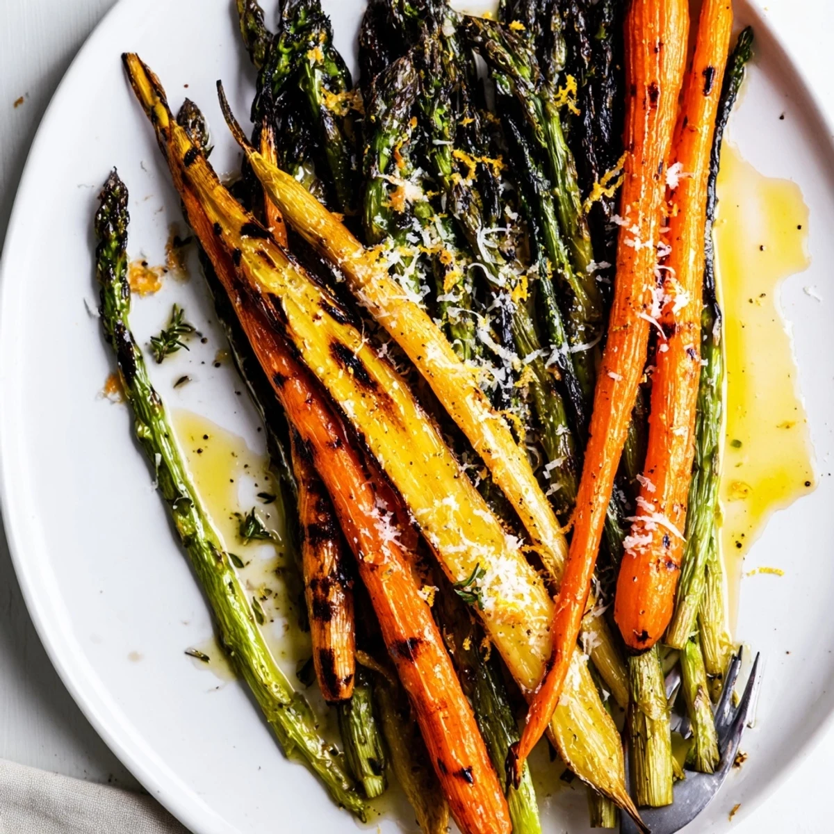 Roasted Asparagus Carrots with lemon zest, tender stalks and caramelized edges