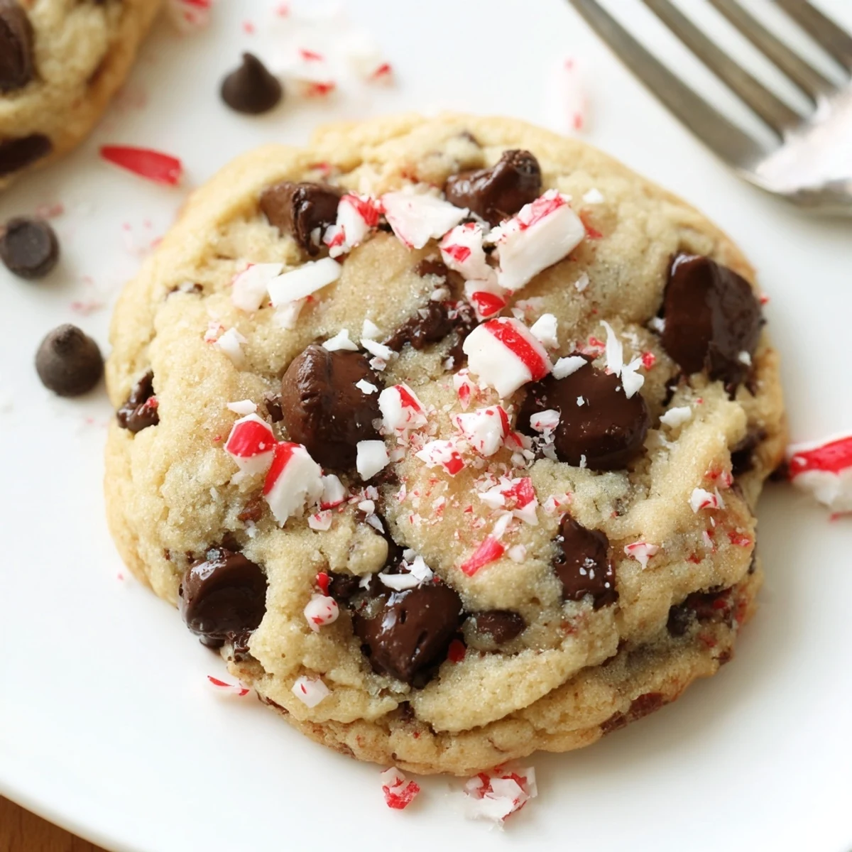 Peppermint Chocolate Chip Cookies fresh from oven, steaming, sprinkled with crushed peppermint