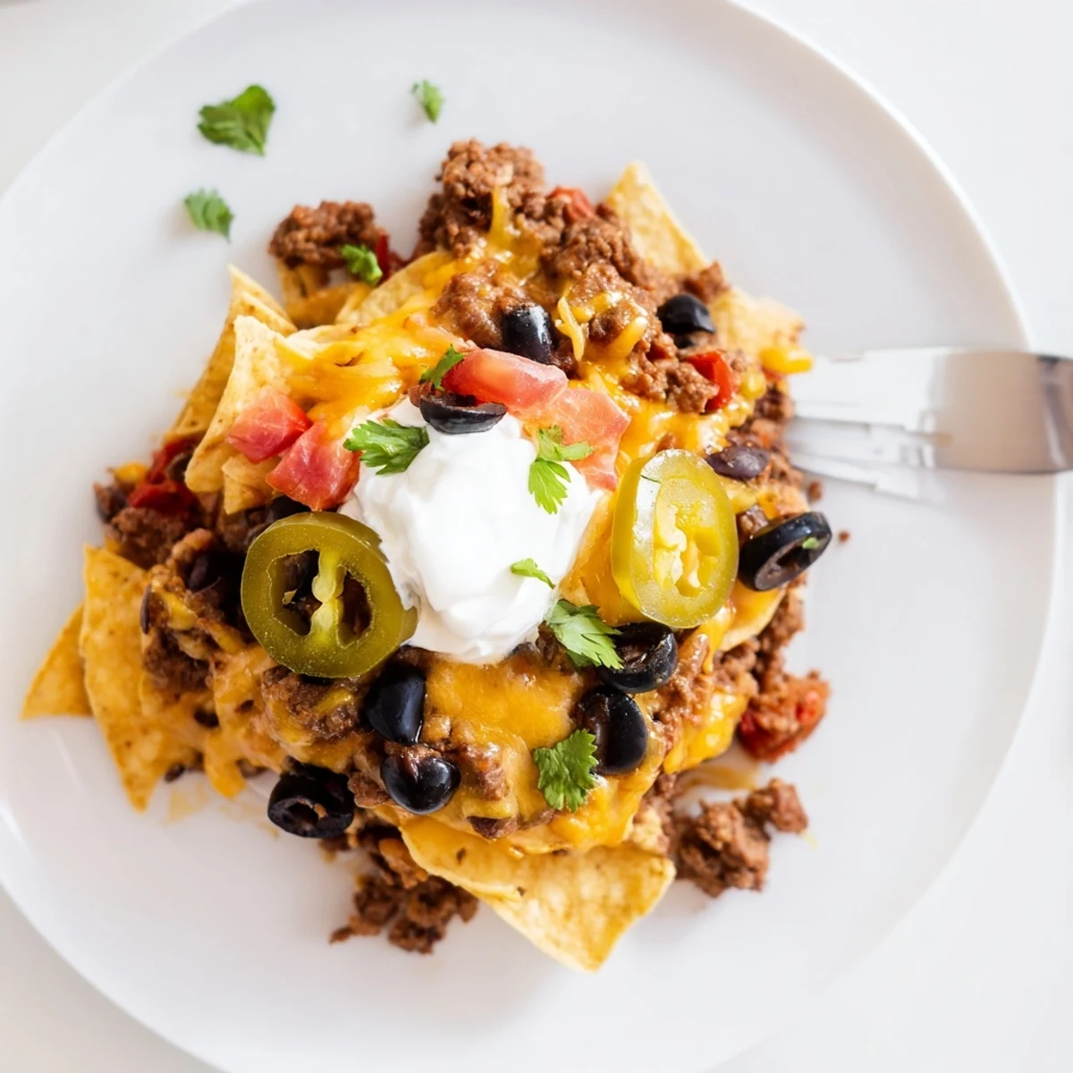 Cheesy Nacho Casserole bubbling with golden melted cheese and crisp chips.