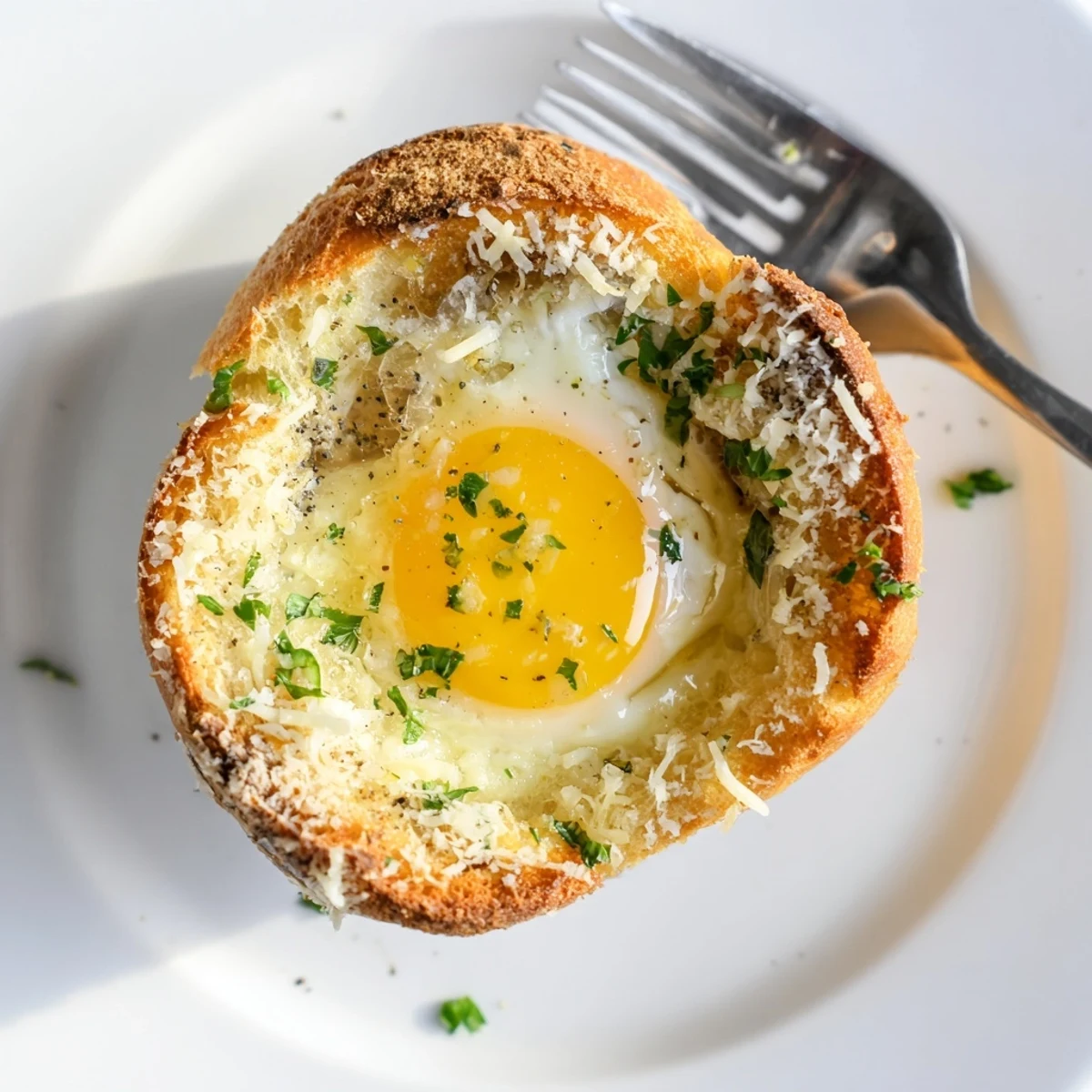 Warm Lazy Garlic Bread Egg Cups with golden yolks, buttery garlic aroma
