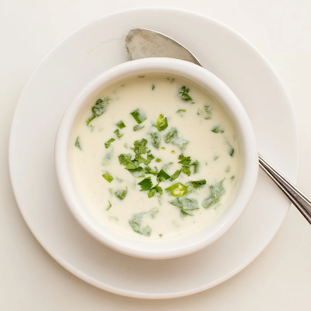 Creamy Mexican white sauce drizzled over crispy tacos with fresh cilantro garnish