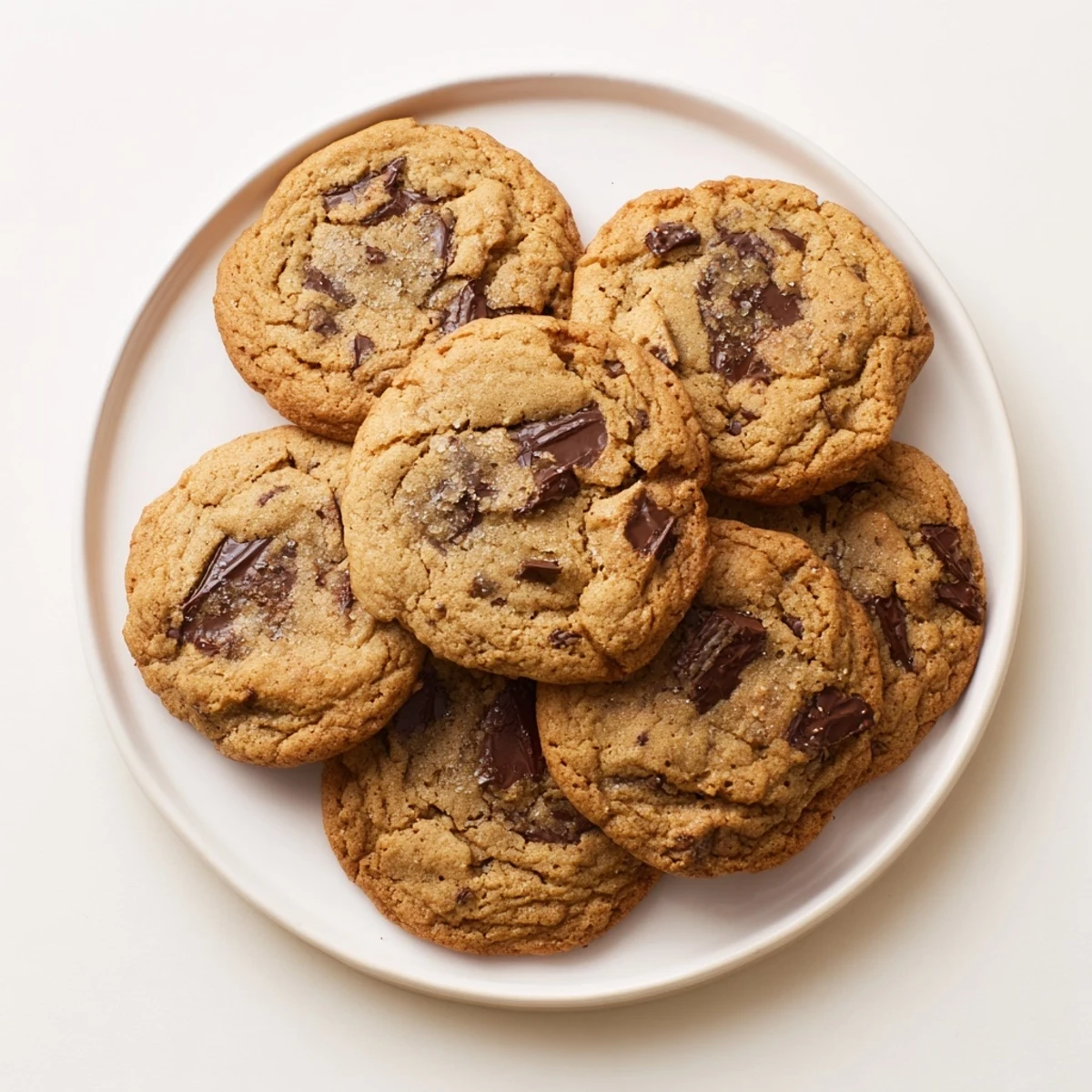 Freshly baked brown butter chocolate chip cookies cooling on wire rack with sea salt