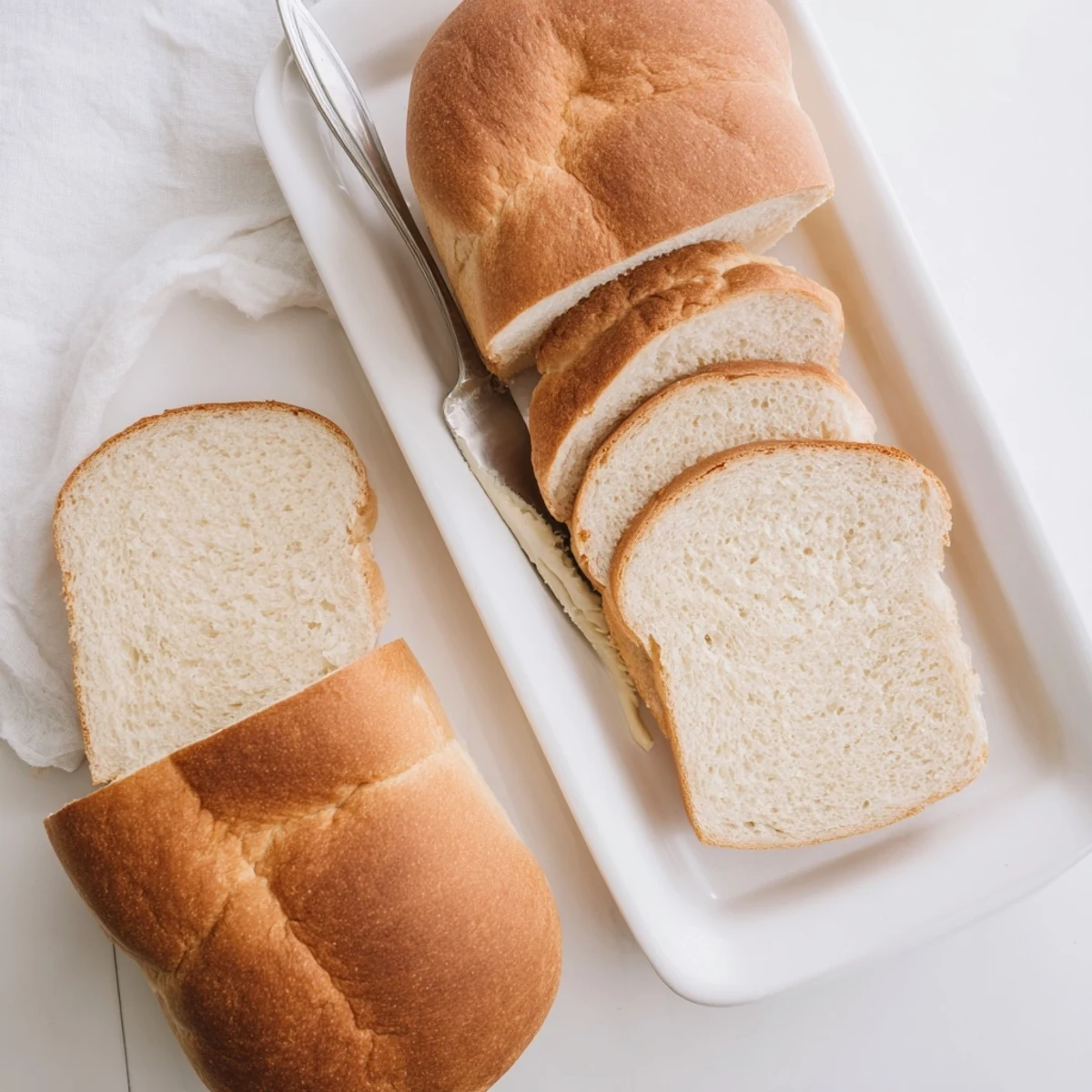 Freshly baked Amish white bread with soft interior and lightly browned crust