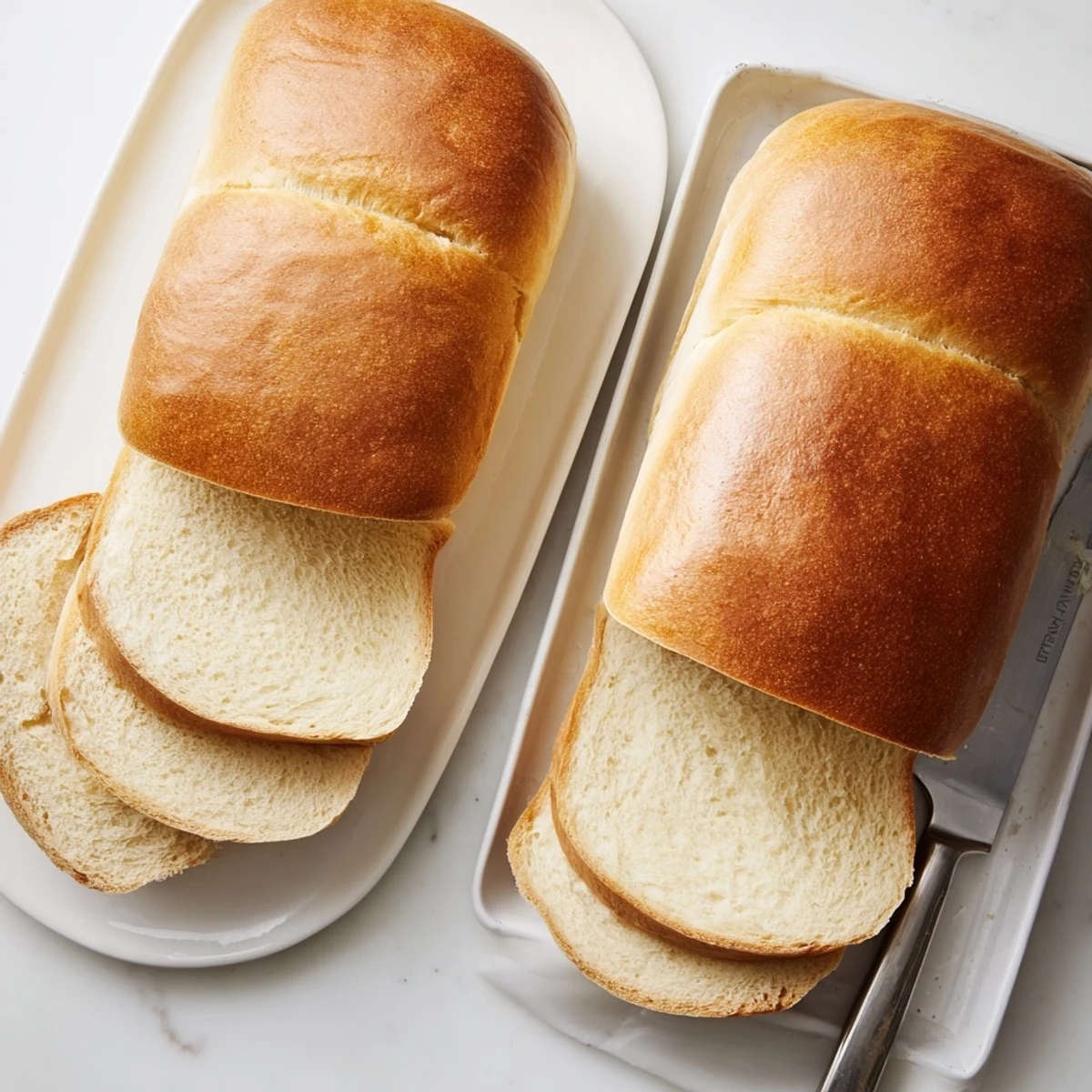 Sliced Amish white bread loaf revealing fluffy texture perfect for sandwiches