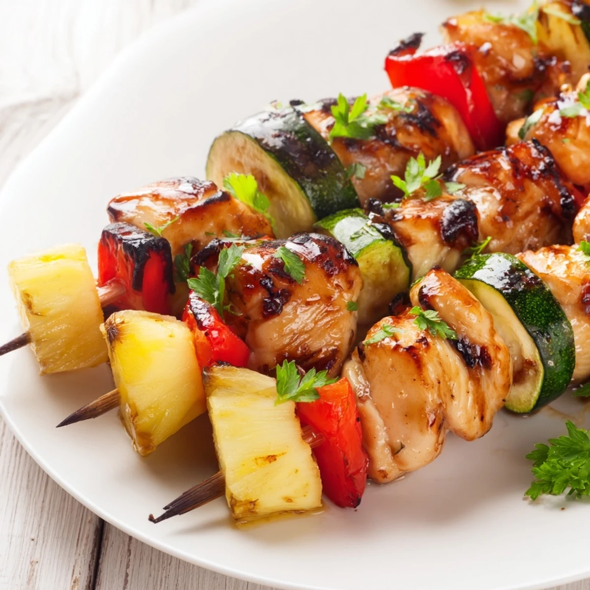 Grilled Chicken Kabobs With Pineapple And Zucchini sizzling with smoky char, summer-ready