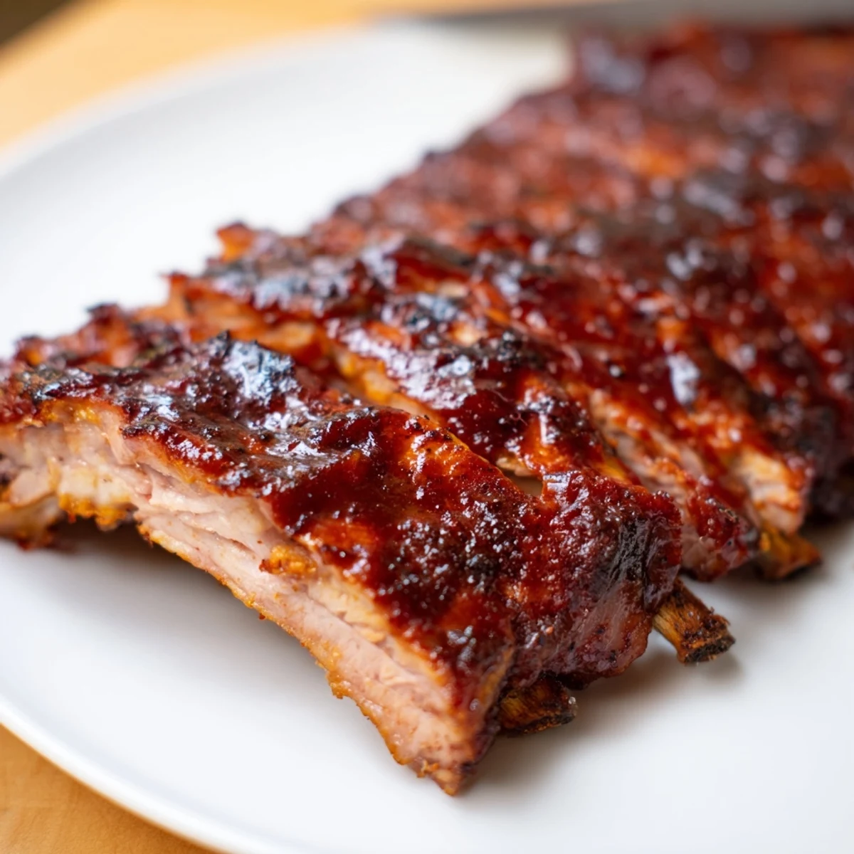 Smoky Grilled Ribs resting on cutting board, brushed with caramelized glaze