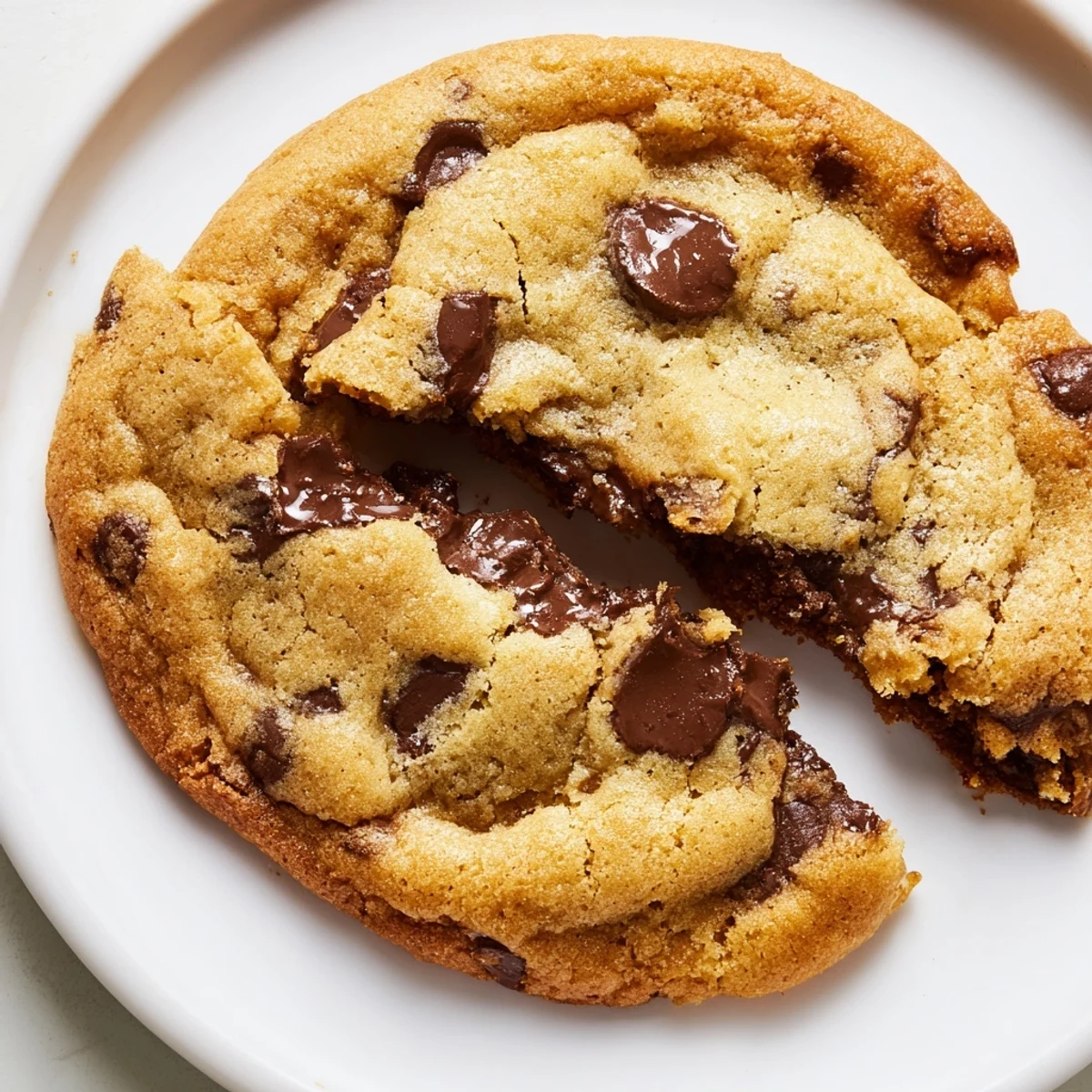 Freshly baked chewy chocolate chip cookies with golden edges and melted chocolate centers on a cooling rack