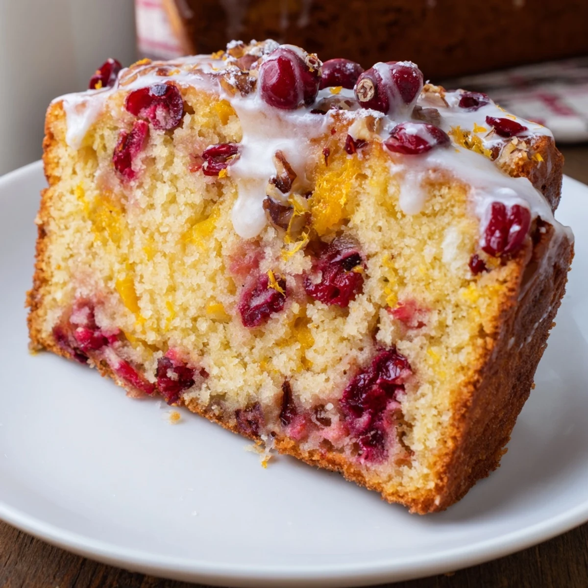 Warm Cranberry Orange Bread straight from oven, tangy cranberries and bright zest
