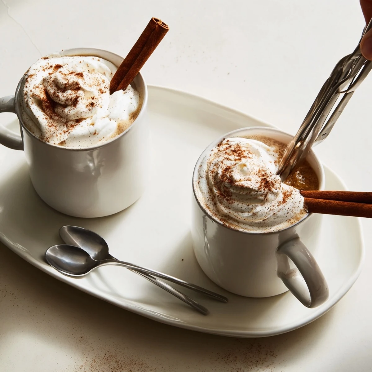Cozy Winter Lattes poured over espresso shots, steam rising beside gingerbread cookies