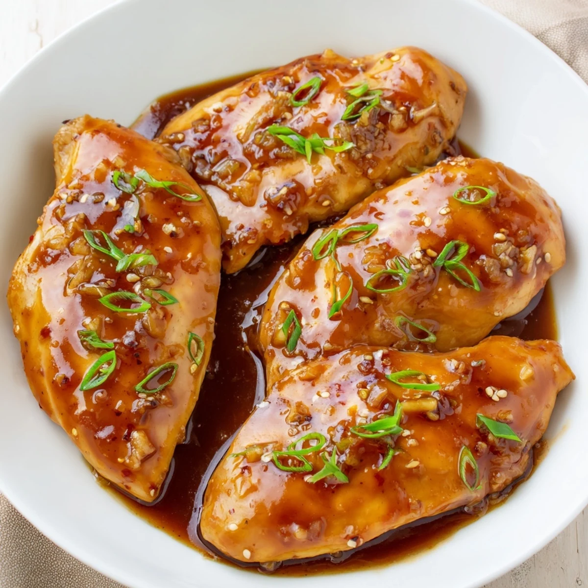 Slow Cooker Brown Sugar Garlic Chicken nestled beside mashed potatoes, sticky-sweet aroma rising.
