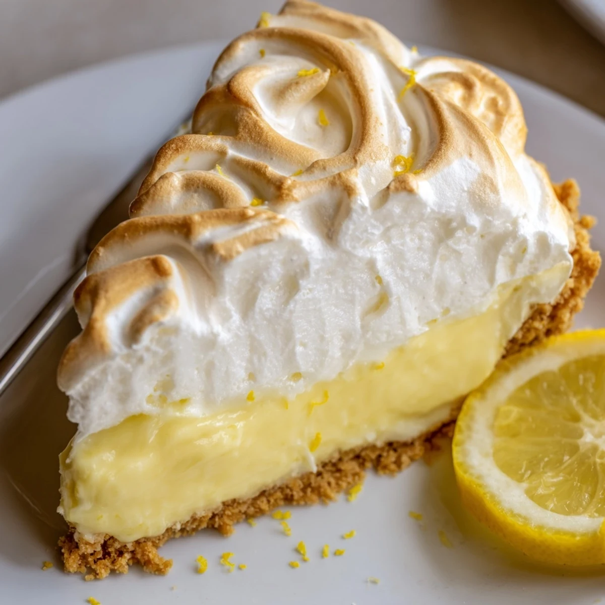 Real lemon pie recipe sliced to reveal tangy custard nestled in a crisp cookie crust
