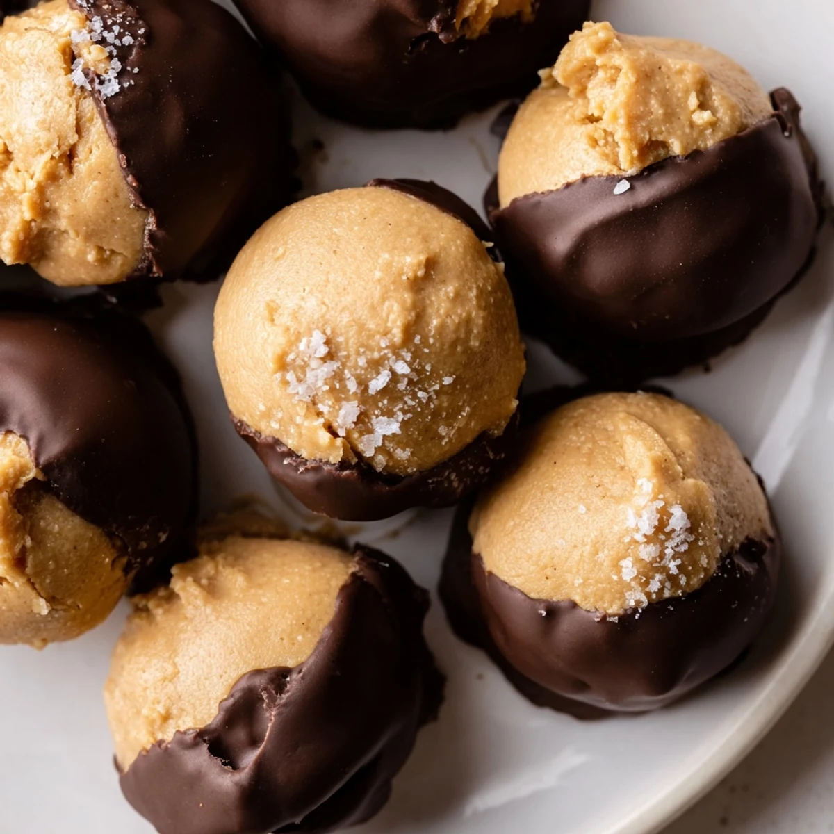 Golden peanut butter balls partially coated in rich chocolate to make classic buckeye cookies